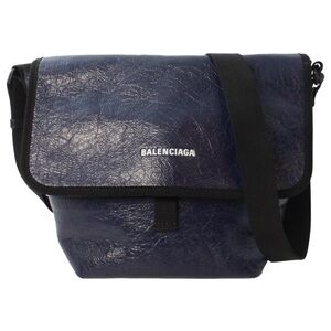 Balenciaga Logo Navy Arena Leather Messenger Bag New With Tags